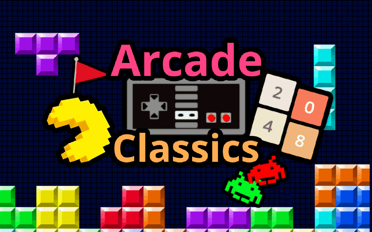 video game characters and items with the words arcade classics on it